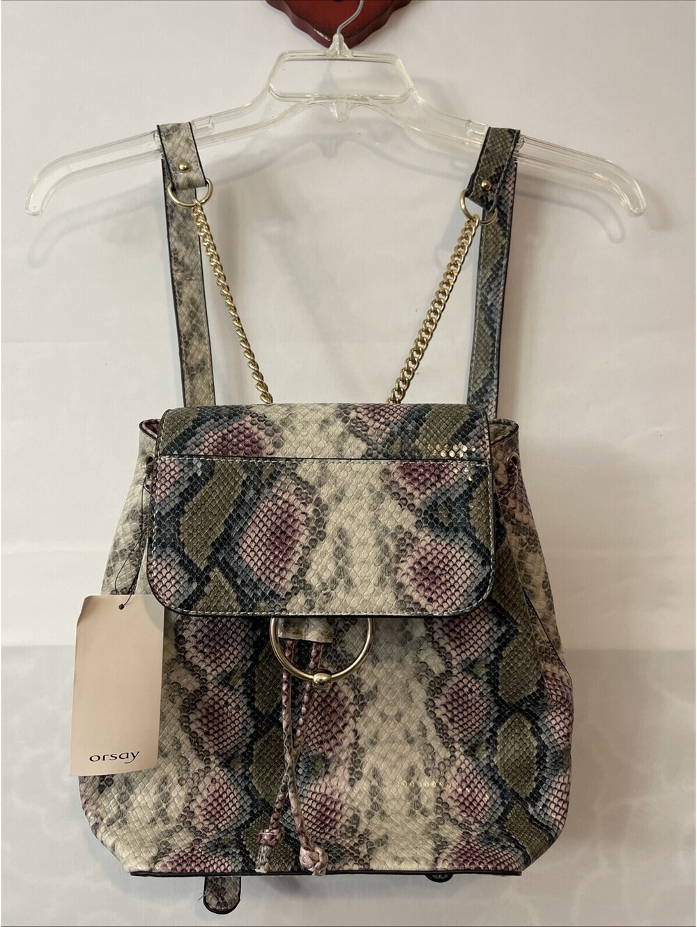Orsay Snake-Print Colorful Designer Medium-Size Adjustable Backpack NWT! AZZ10